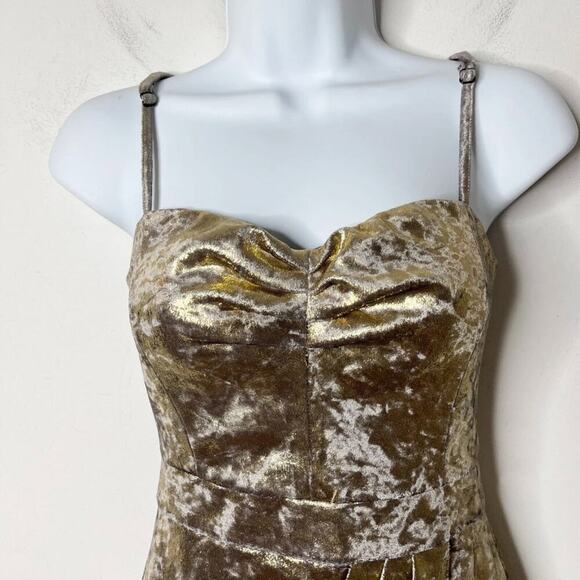 Zara Women's Mini Dress XS Burnished Gold Metallic Velvet Faux Wrap Sleeveless - Picture 4 of 8